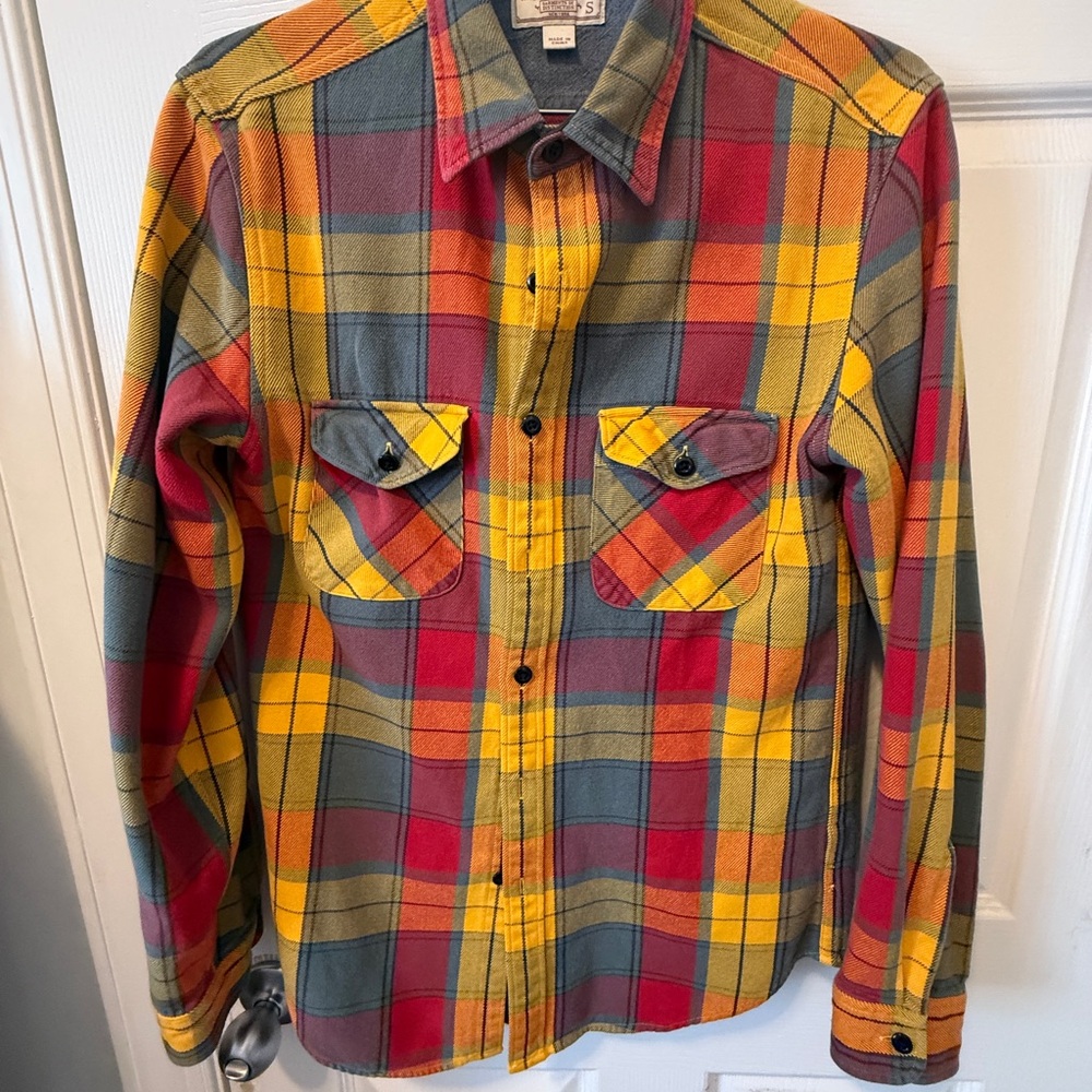 Vibrant Red and Yellow Casual Button Down Shirt
